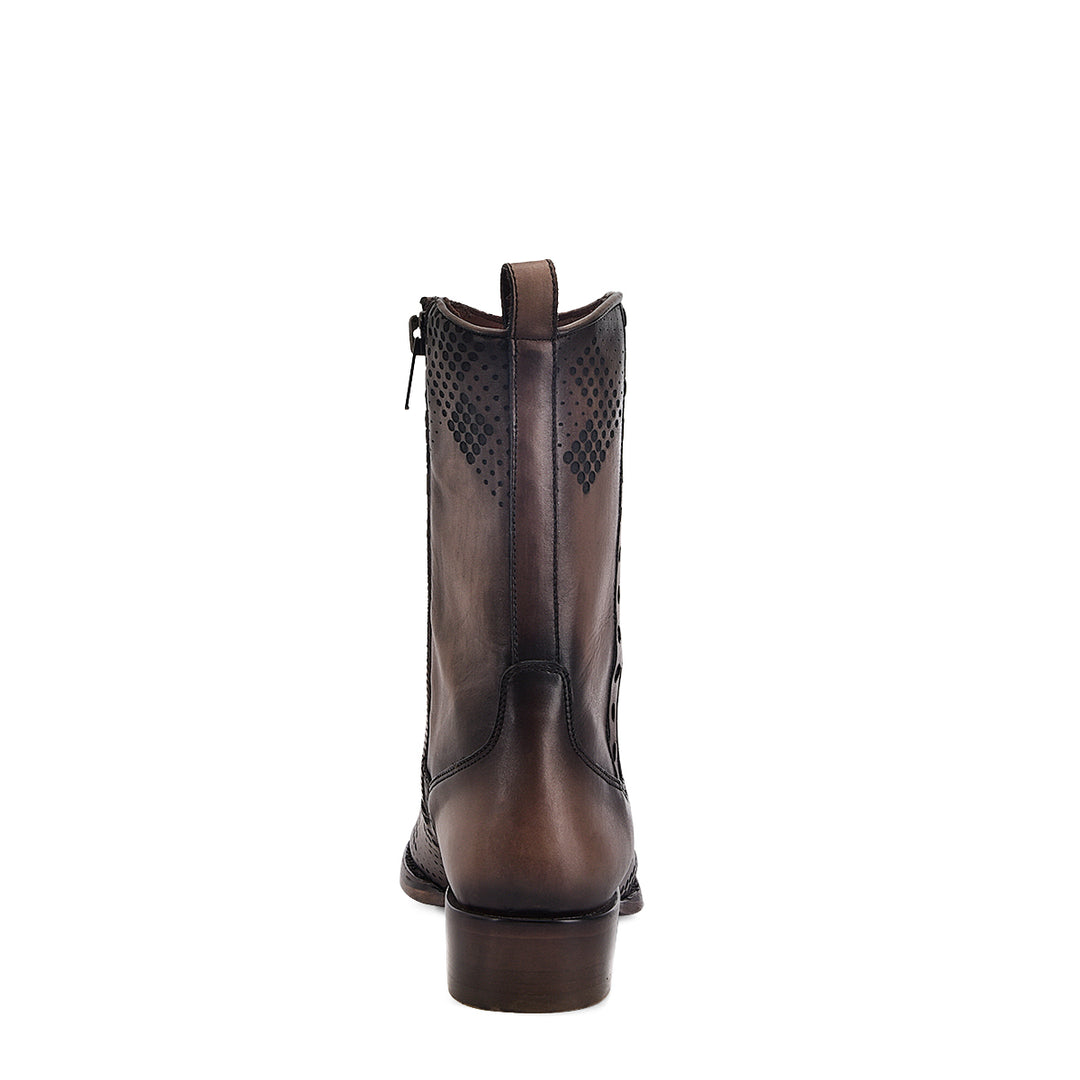 Twister Brown Laser & Woven & Zipper Narrow Square Toe