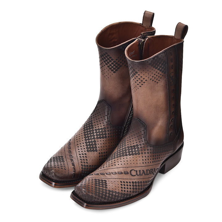 Twister Brown Laser & Woven & Zipper Narrow Square Toe