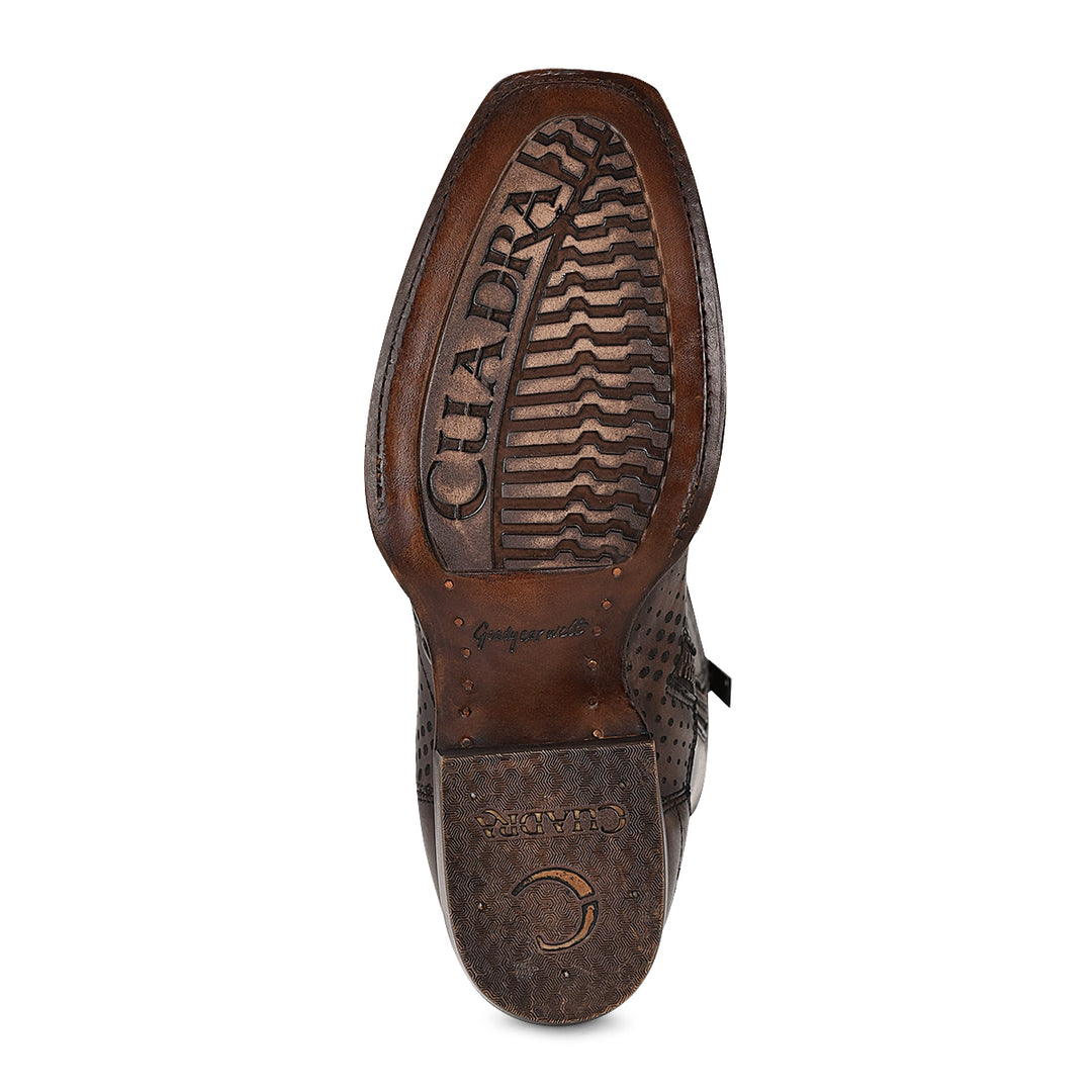 Twister Brown Laser & Woven & Zipper Narrow Square Toe