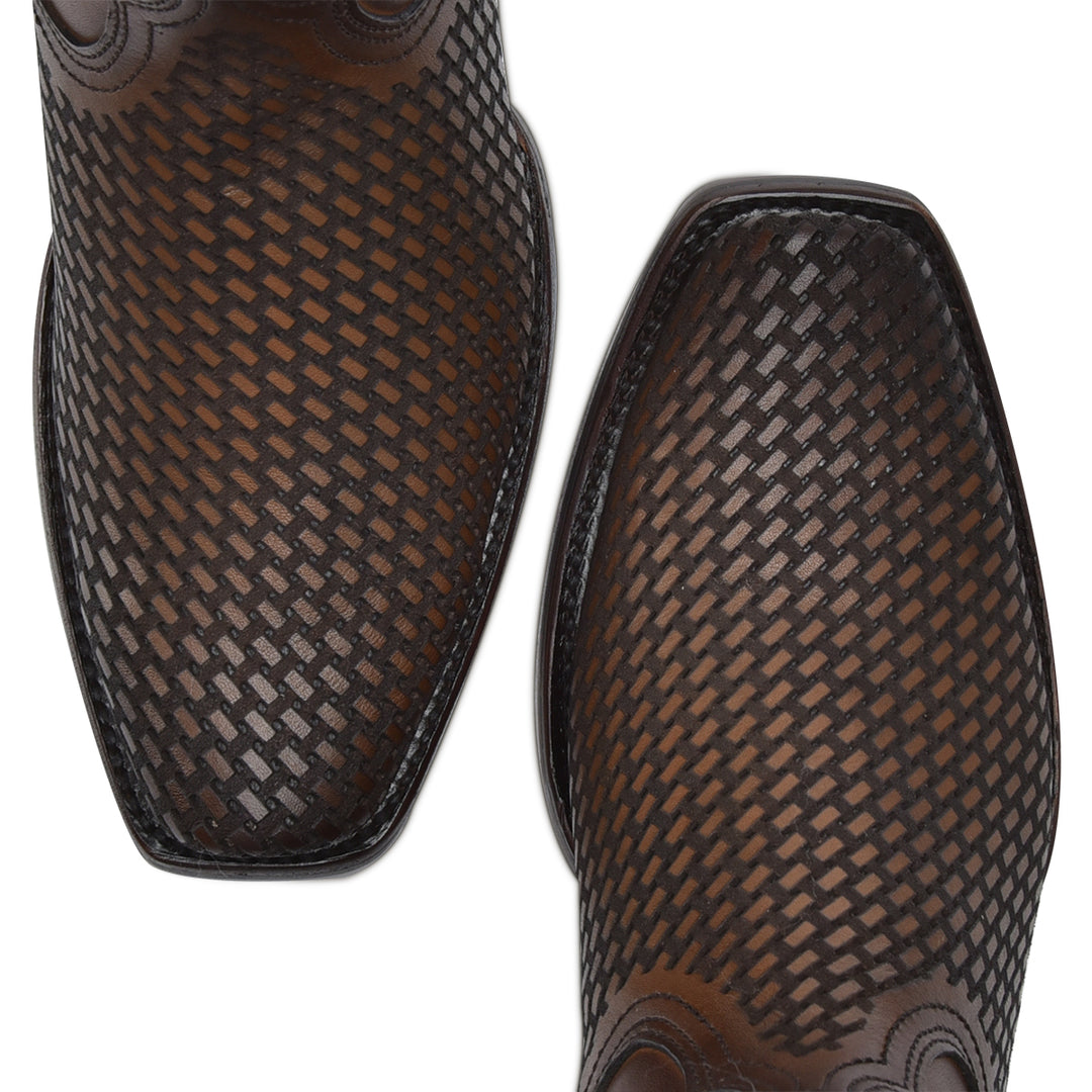 Denver Brown Laser & Woven Narrow Square Toe
