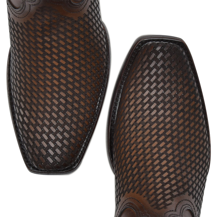 Denver Brown Laser & Woven Narrow Square Toe