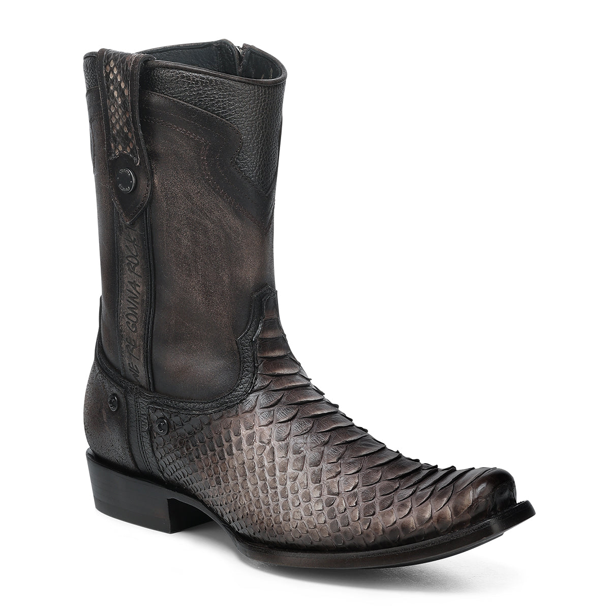 Patron Piethon CHOCOLATE PYTHON ZIPPER & STUDS CC214 – Patron Boots USA