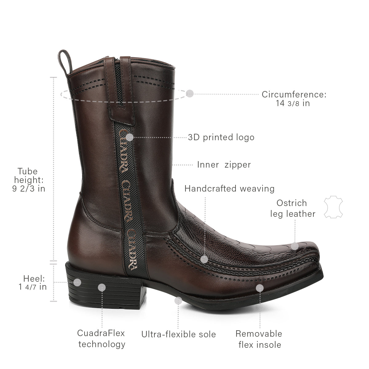 Cuadra Brown Ostrich Leg Laser & Zipper CC346