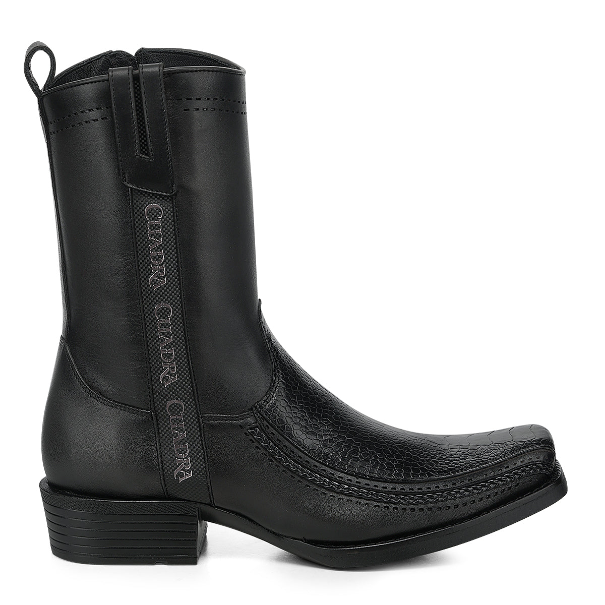 Cuadra Black Ostrich Leg Laser & Zipper Narrow Sq CC299