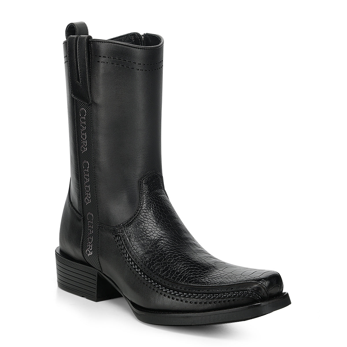 Cuadra Black Ostrich Leg Laser & Zipper Narrow Sq CC299
