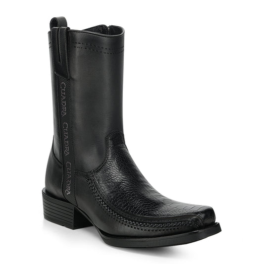 Cuadra Black Ostrich Leg Laser & Zipper Narrow Sq CC299