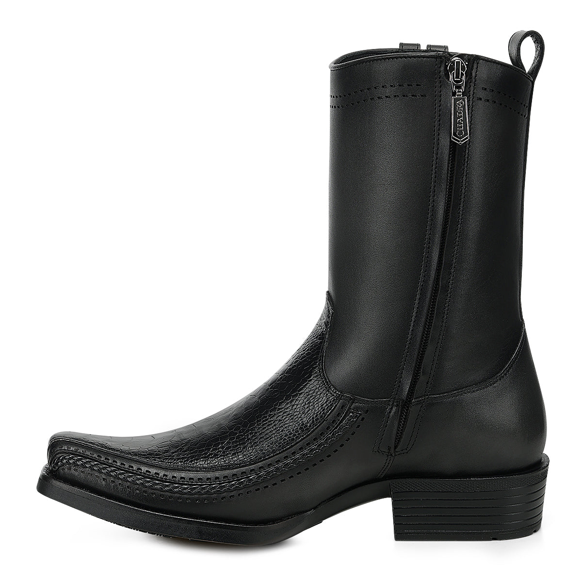 Cuadra Black Ostrich Leg Laser & Zipper Narrow Sq CC299