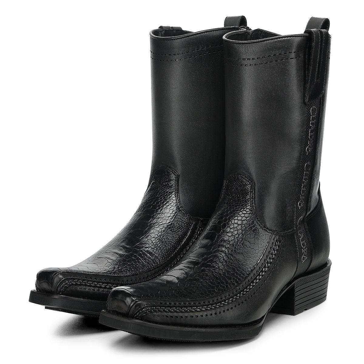 Cuadra Black Ostrich Leg Laser & Zipper Narrow Sq CC299