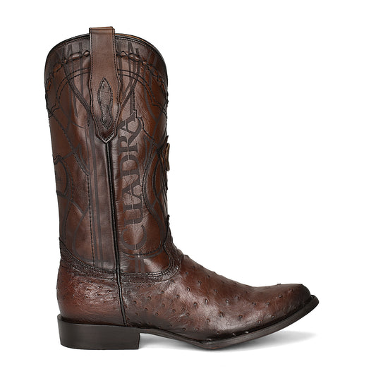 Flame Brown Ostrich Laser & Embroidery Round Toe