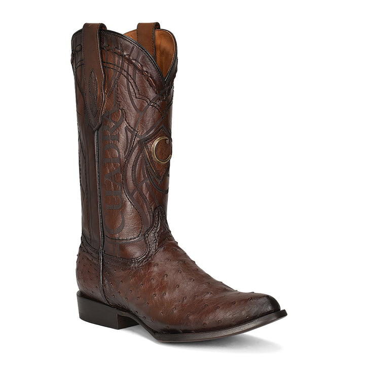 Flame Brown Ostrich Laser & Embroidery Round Toe