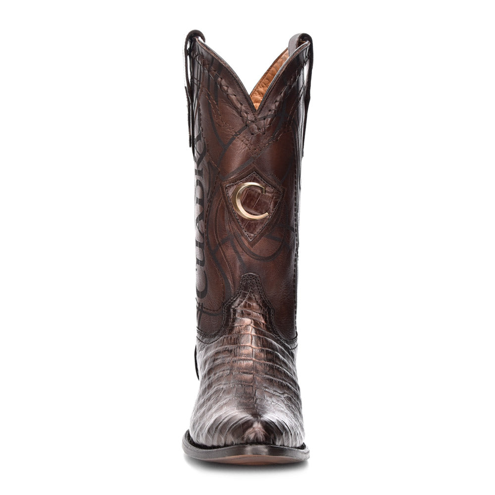 Paris Brown Caiman Laser & Embroidery Round Toe