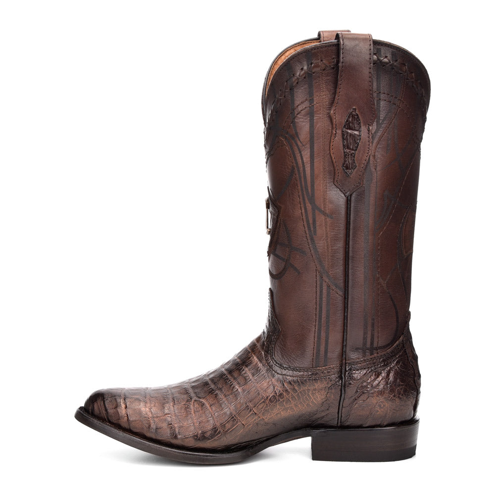 Paris Brown Caiman Laser & Embroidery Round Toe