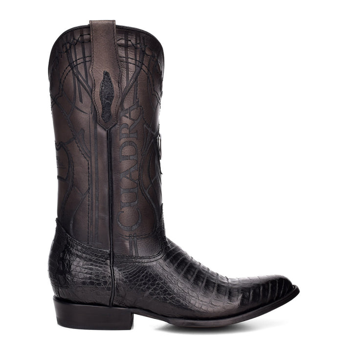Plunge Black Caiman Laser & Embroidery Round Toe