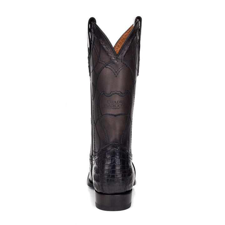 Plunge Black Caiman Laser & Embroidery Round Toe