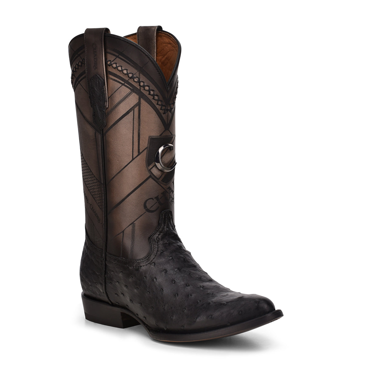 Black Ostritch Laser & Woven Round Toe