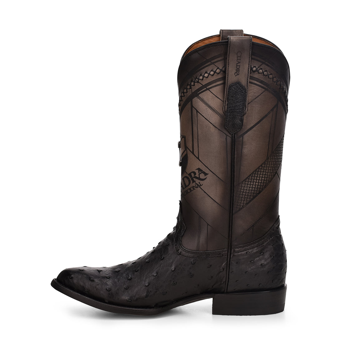 Black Ostritch Laser & Woven Round Toe