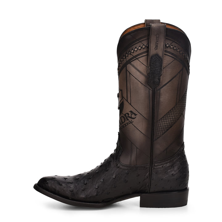 Black Ostritch Laser & Woven Round Toe