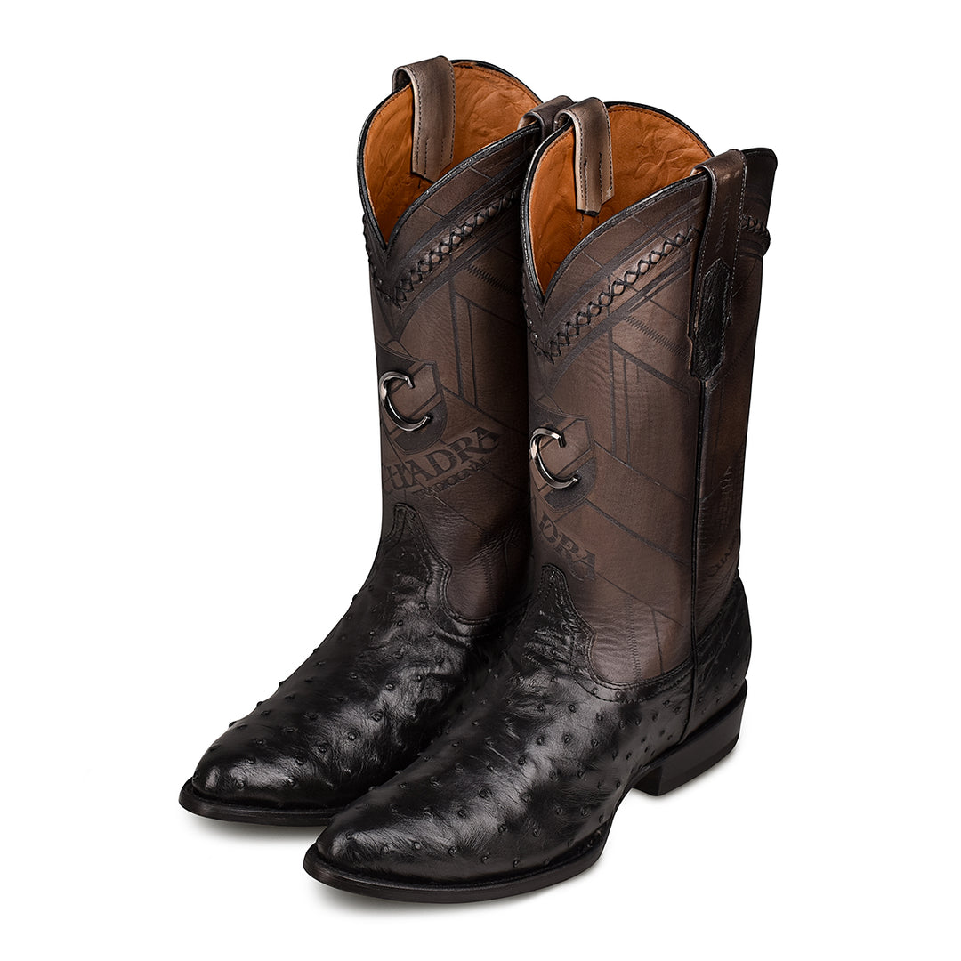 Black Ostritch Laser & Woven Round Toe