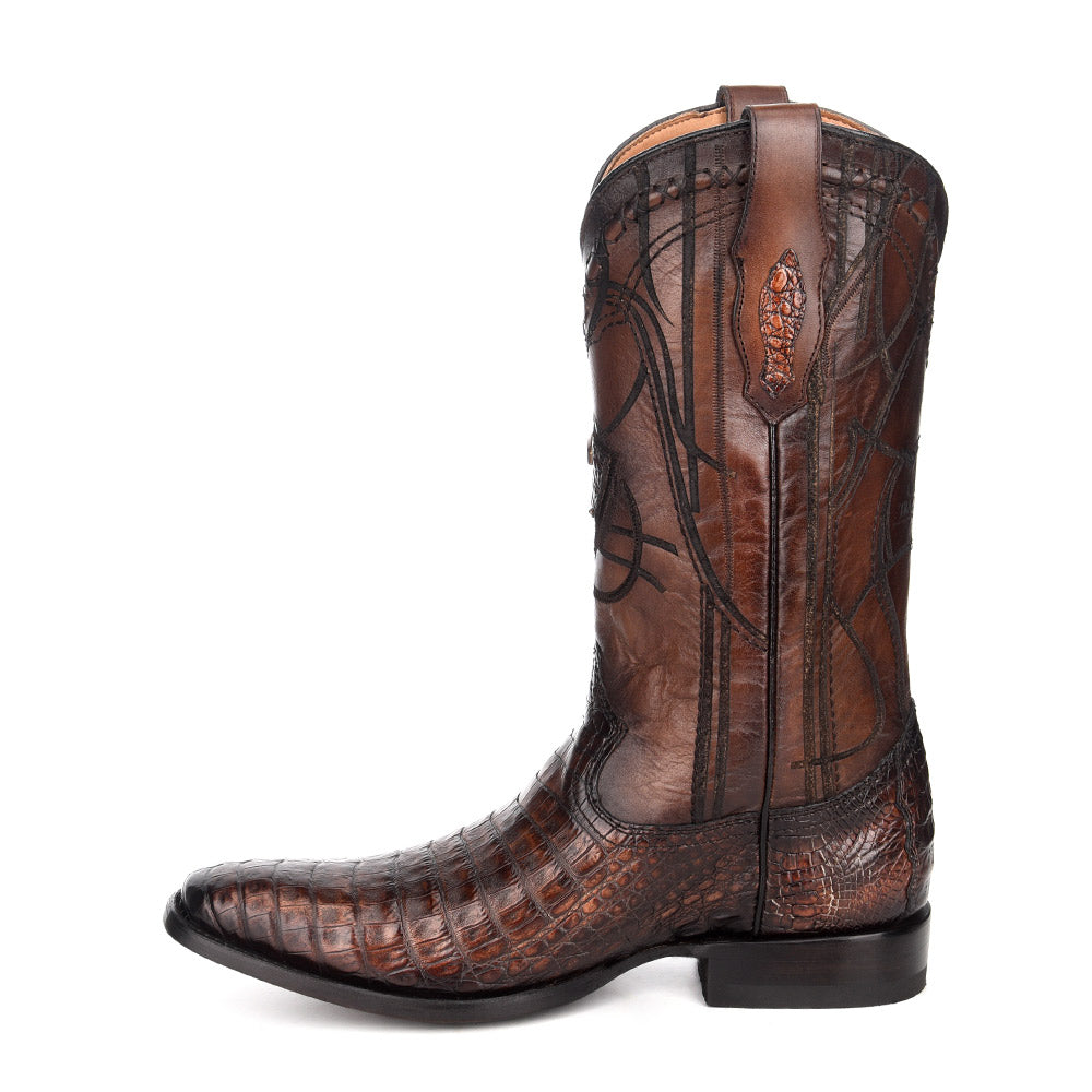 Paris Brown Caiman Laser & Embroidery French Toe