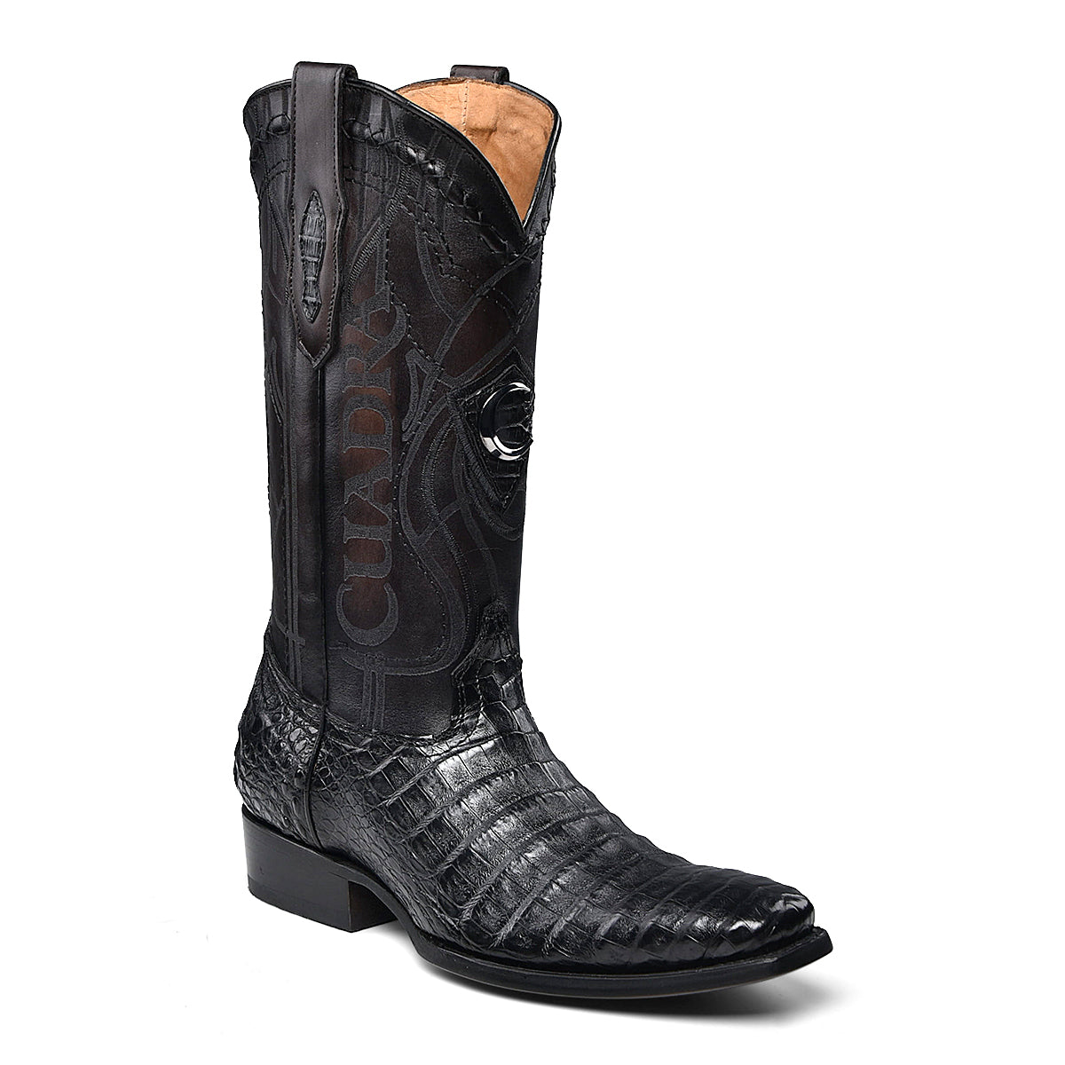 Cuadra Black Caiman Laser & Embroidery French Toe CU846