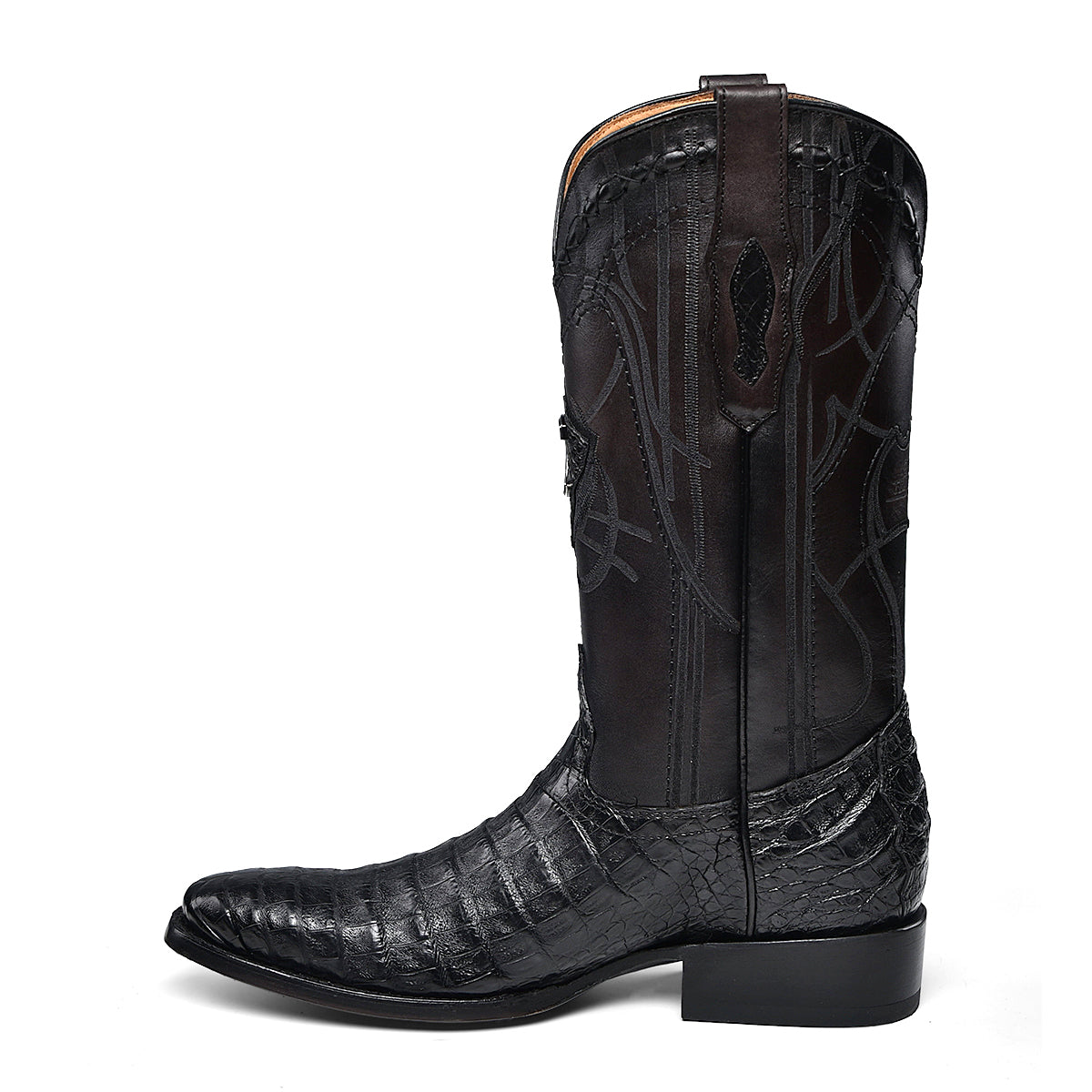 Cuadra Black Caiman Laser & Embroidery French Toe CU846