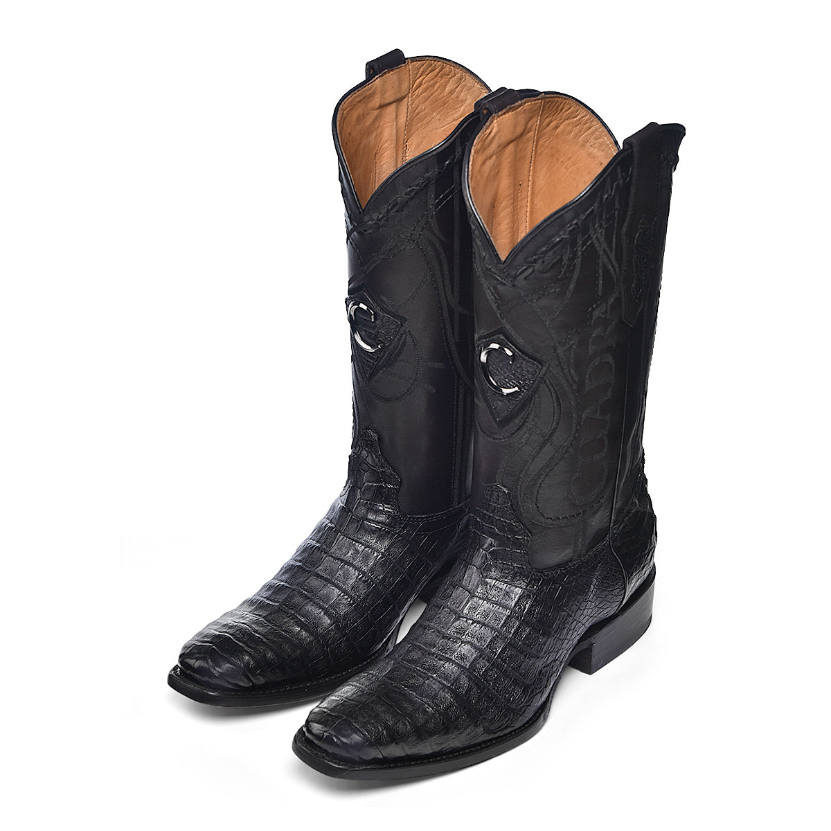 Cuadra Black Caiman Laser & Embroidery French Toe CU846