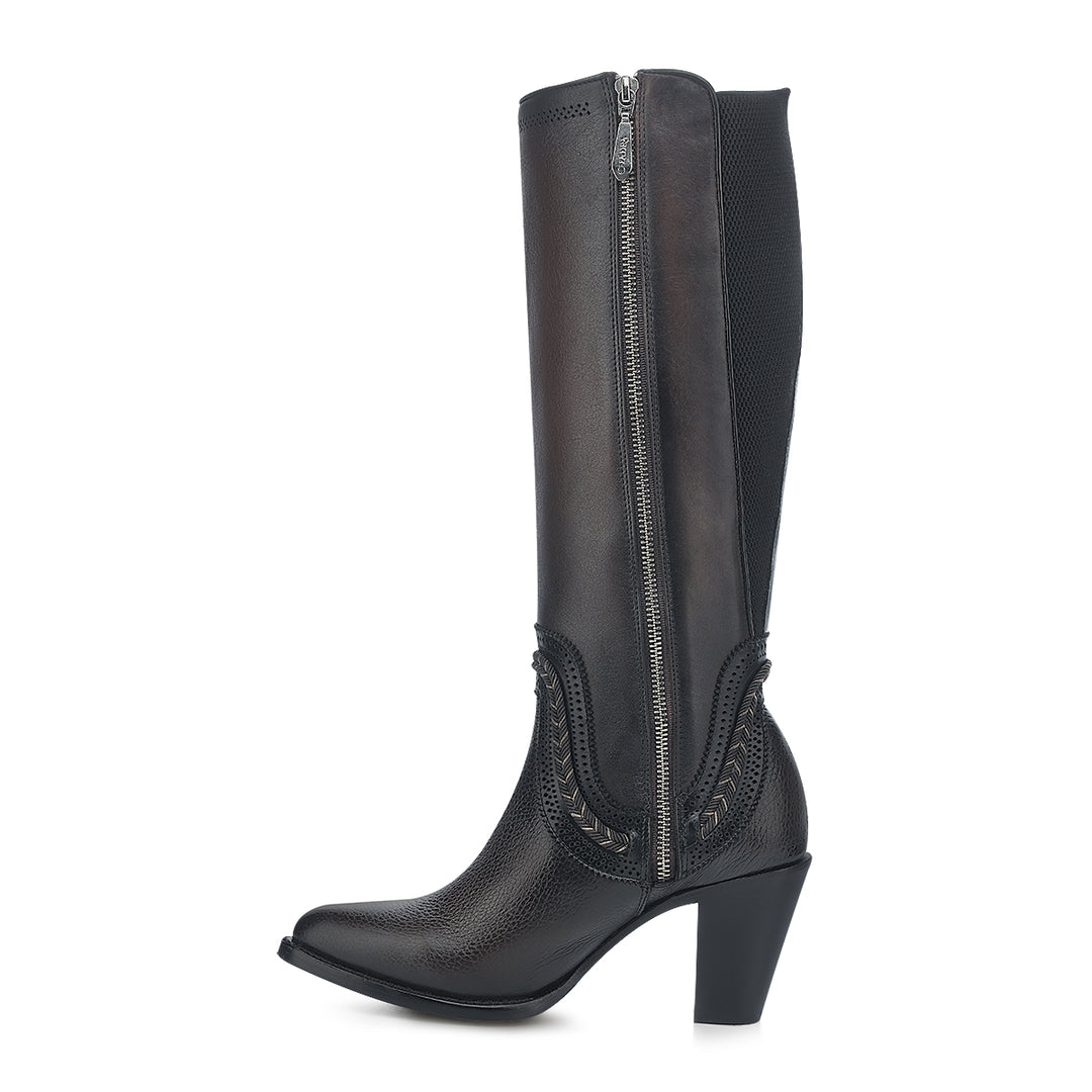 Chocolate Zipper & elastic Round Toe