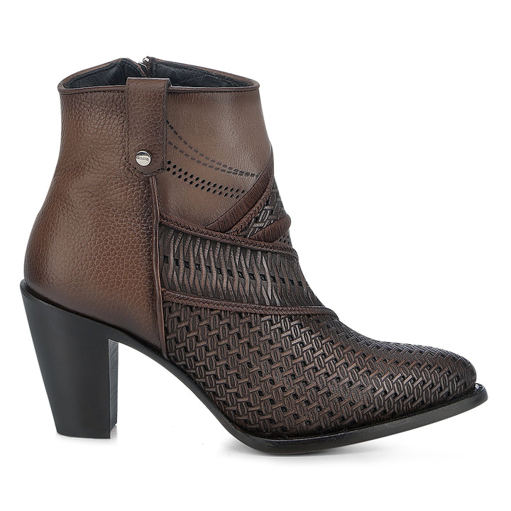 Brown Laser & Embroidery & Studs & Zipper Round Toe