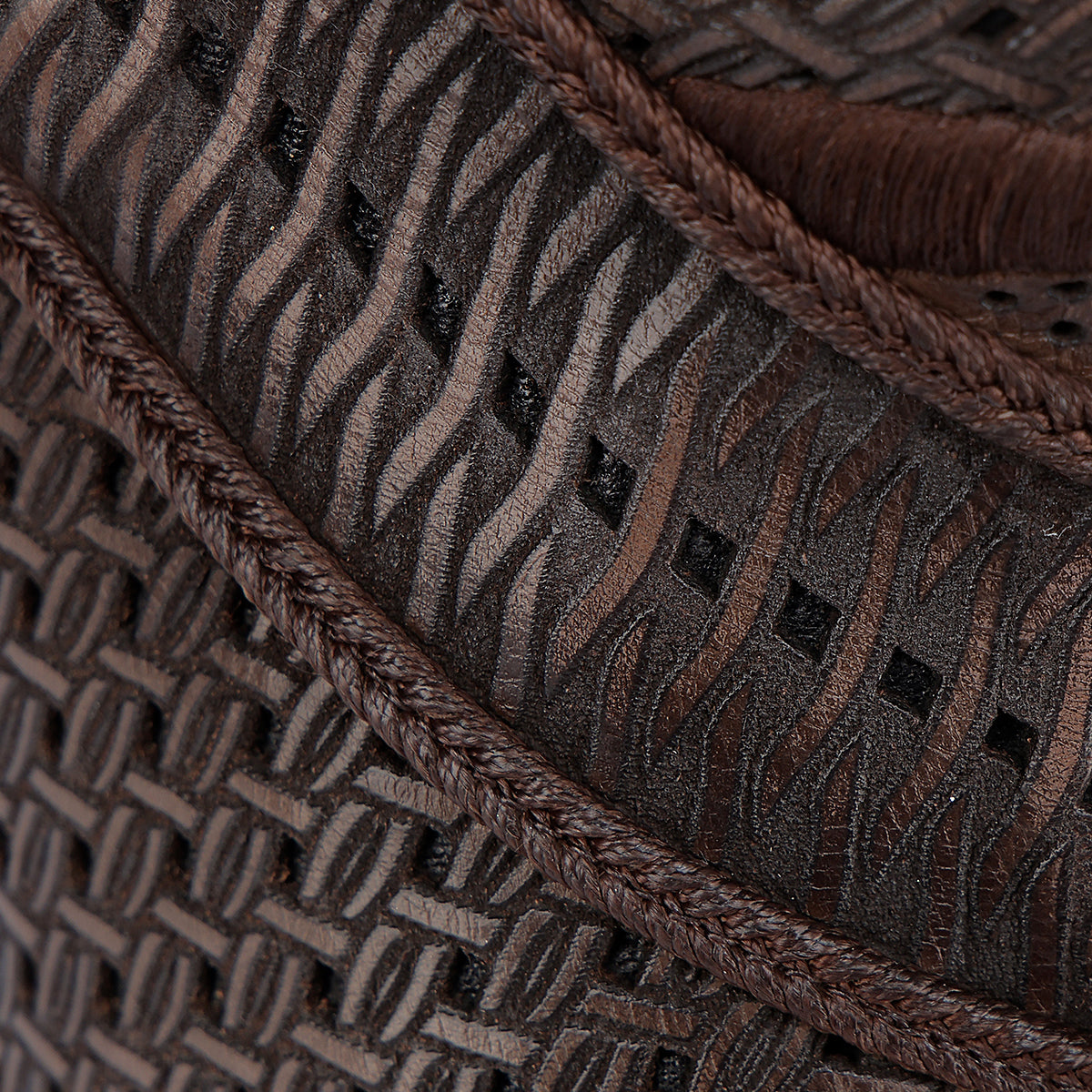 Brown Laser & Embroidery & Studs & Zipper Round Toe