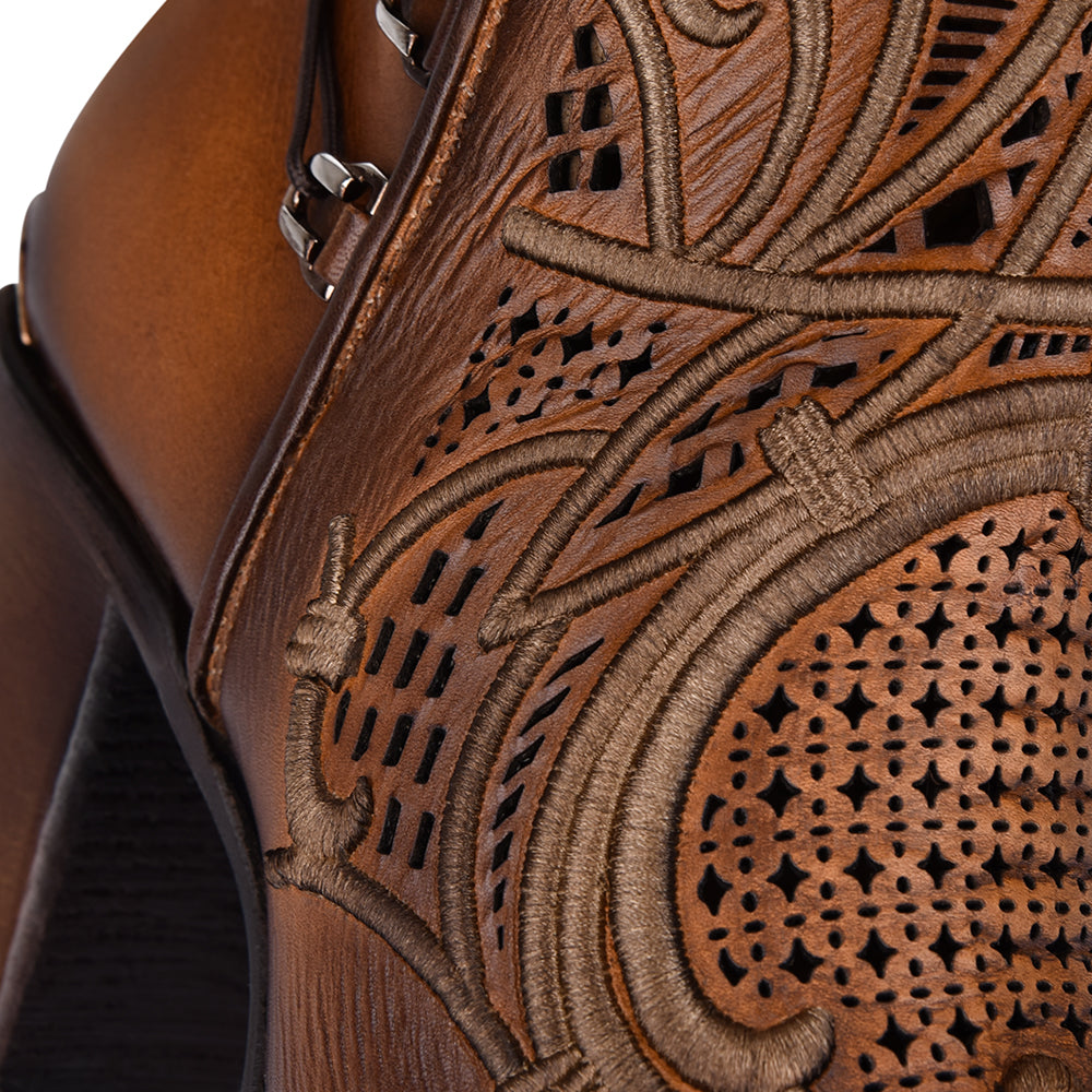 Satro Chestnut Laser & Embroidery Round Toe
