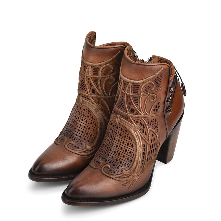 Satro Chestnut Laser & Embroidery Round Toe