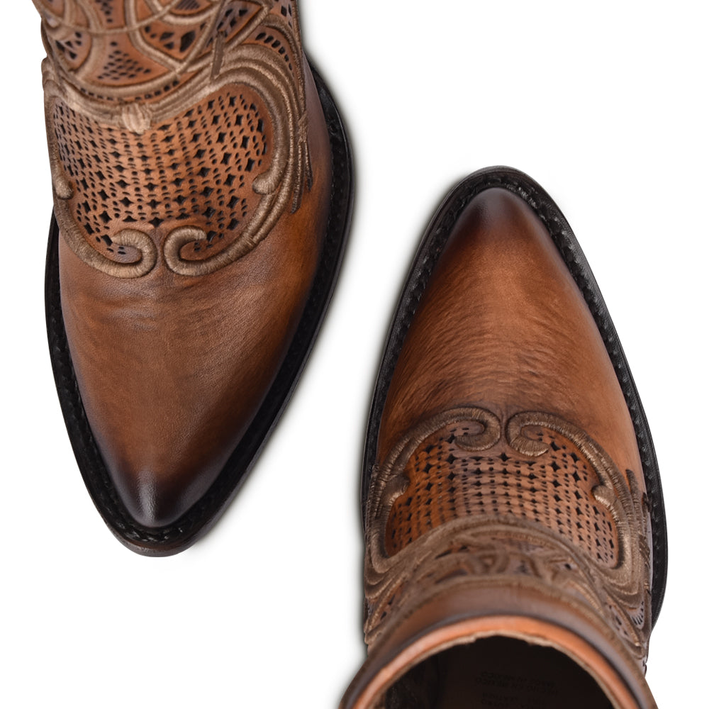 Satro Chestnut Laser & Embroidery Round Toe
