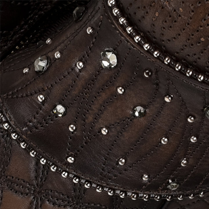 LD BLACK/BROWN EMBROIDERY & STUDS