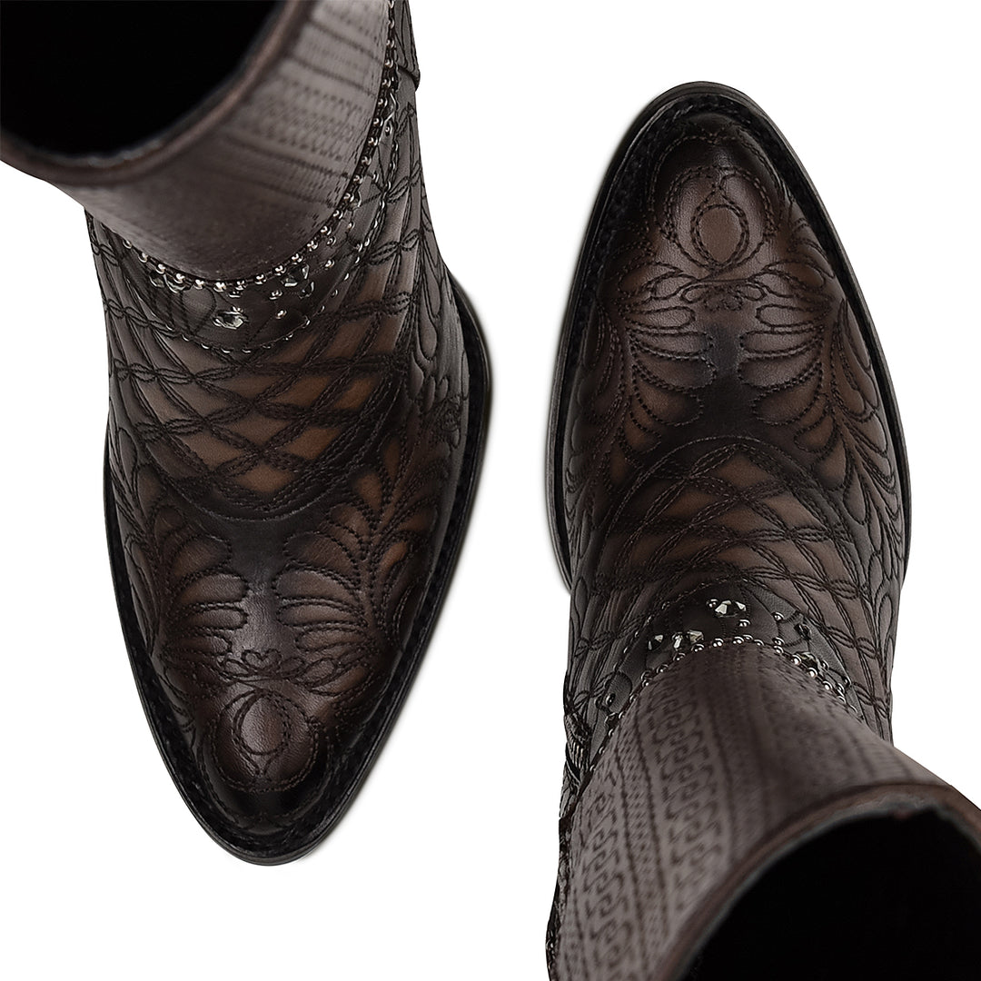 LD BLACK/BROWN EMBROIDERY & STUDS