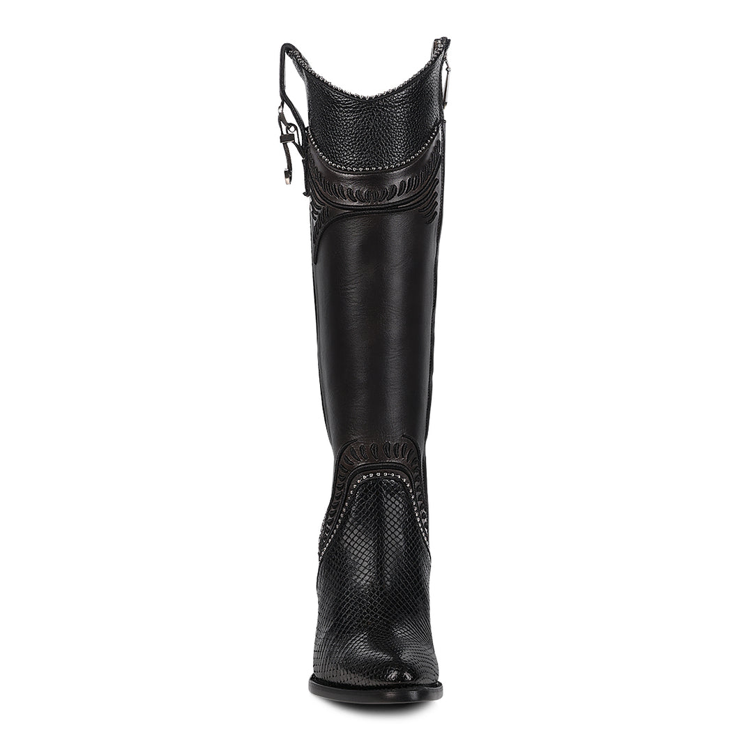 Black Python Cosmo Embroidery & Studs & Zipper Round Toe