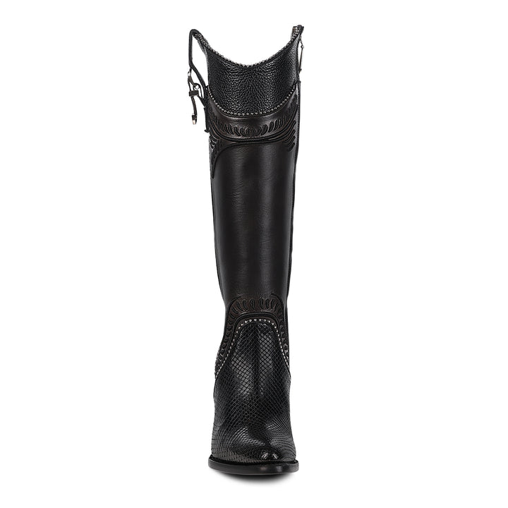 Black Python Cosmo Embroidery & Studs & Zipper Round Toe