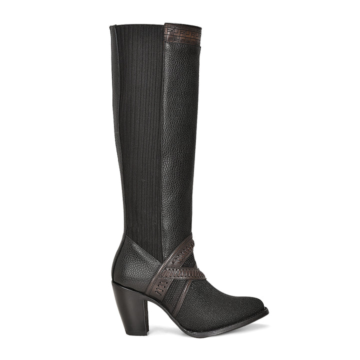 Black Stingray Laser & Woven & Zipper Round Toe