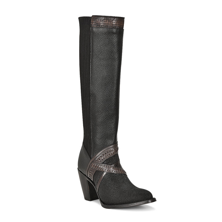Black Stingray Laser & Woven & Zipper Round Toe