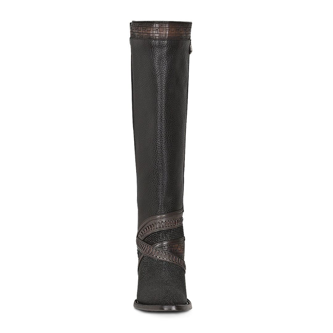Black Stingray Laser & Woven & Zipper Round Toe