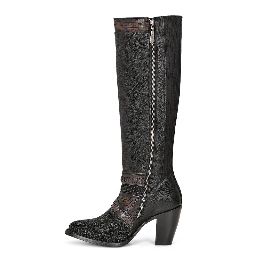 Black Stingray Laser & Woven & Zipper Round Toe