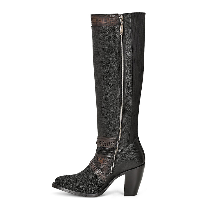 Black Stingray Laser & Woven & Zipper Round Toe