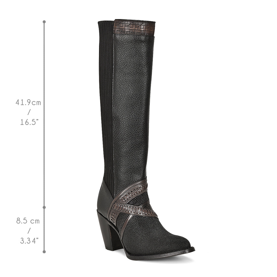 Black Stingray Laser & Woven & Zipper Round Toe