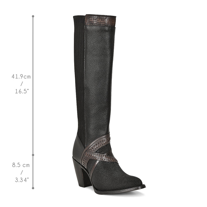Black Stingray Laser & Woven & Zipper Round Toe
