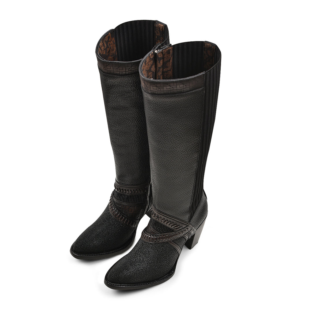 Black Stingray Laser & Woven & Zipper Round Toe