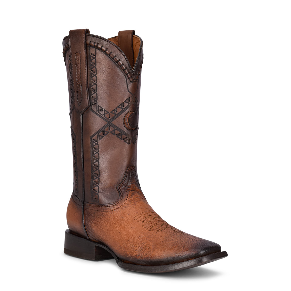 Flame Honey Ostrich Laser & Woven Square Toe