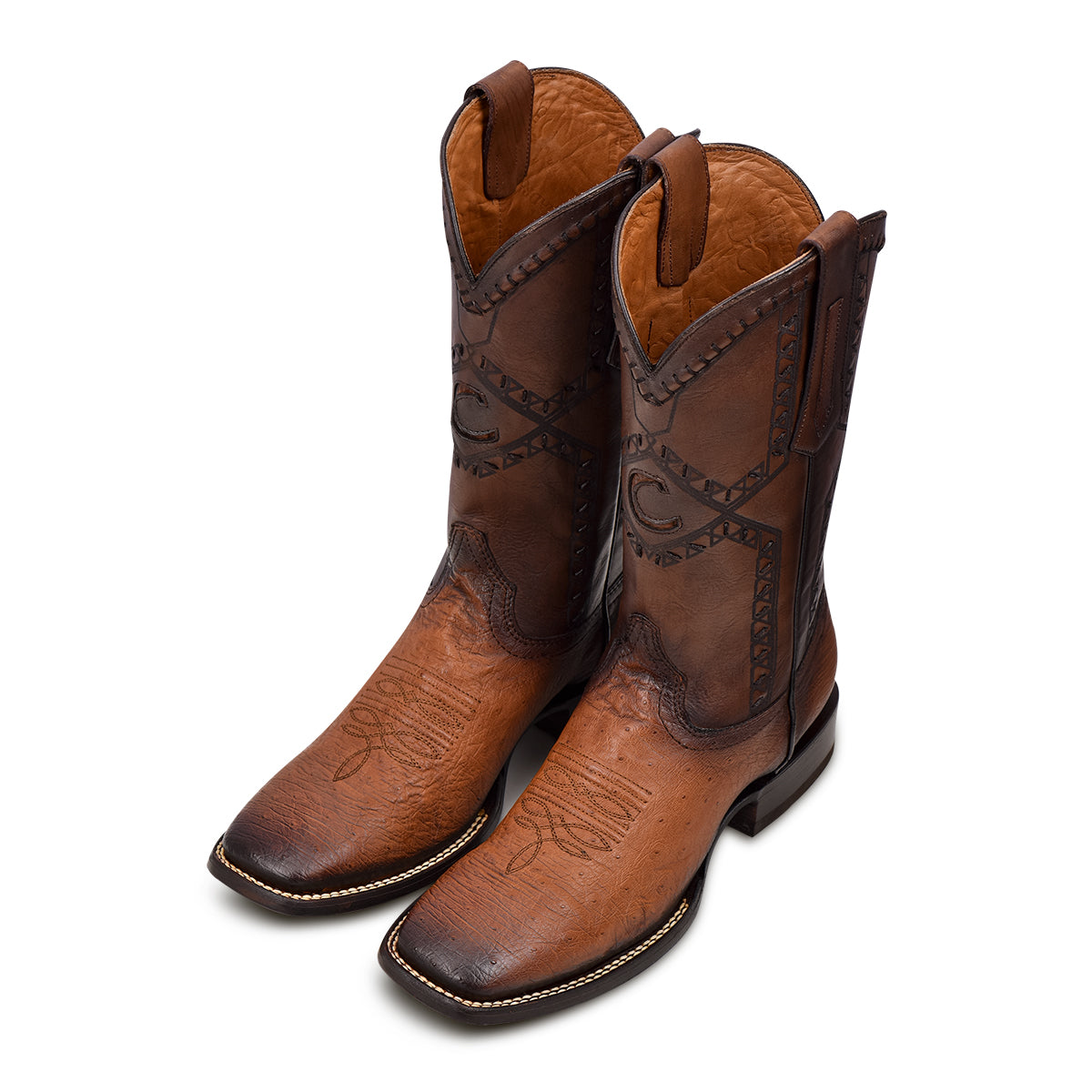 Flame Honey Ostrich Laser & Woven Square Toe