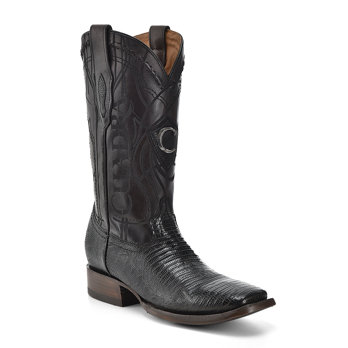 Plunge Black Lizard Teju Laser & Embroidery Square Toe