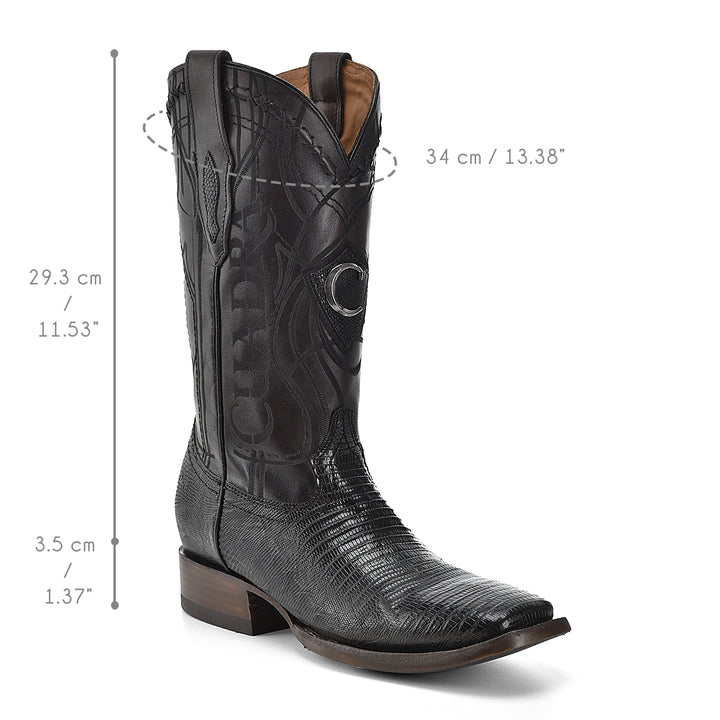 Plunge Black Lizard Teju Laser & Embroidery Square Toe