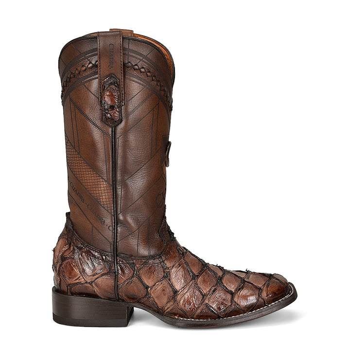 Chocolate Glazed Fish Pirarucu Laser & Woven Square Toe