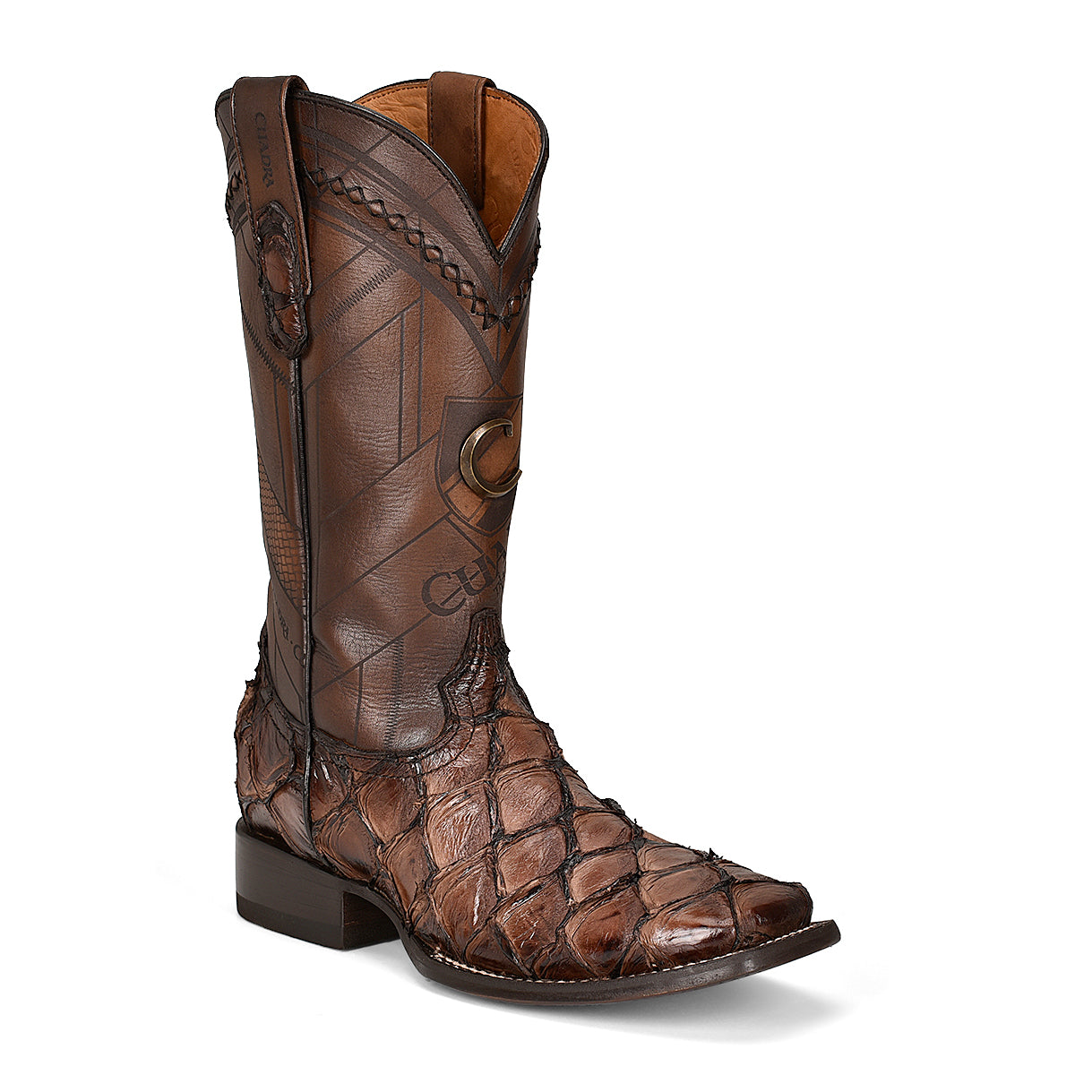 Chocolate Glazed Fish Pirarucu Laser & Woven Square Toe